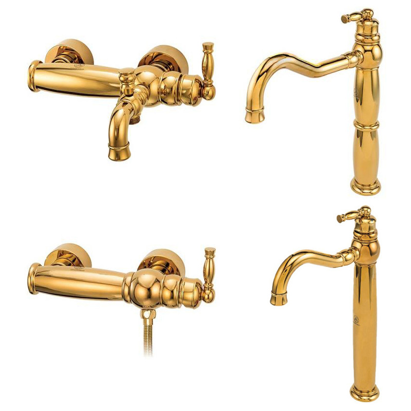 ست شیرآلات بهداشتی قهرمان طلایی مدل آنتیک مجموعه 4 عددی